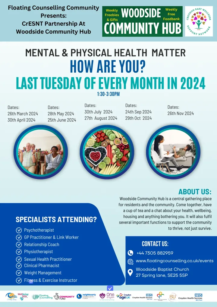 Health and wellbeing flyer for Woodside Community Hub