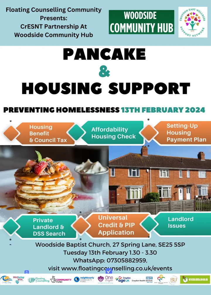 Housing support and pancake brunch flyer